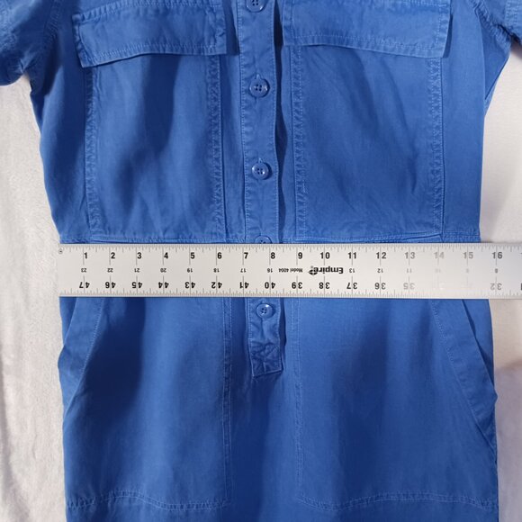 J. Crew Preppy Cobalt Blue, Short Sleeve Dress, Size 4, 3/4 Button Down, Pockets - Picture 11 of 16